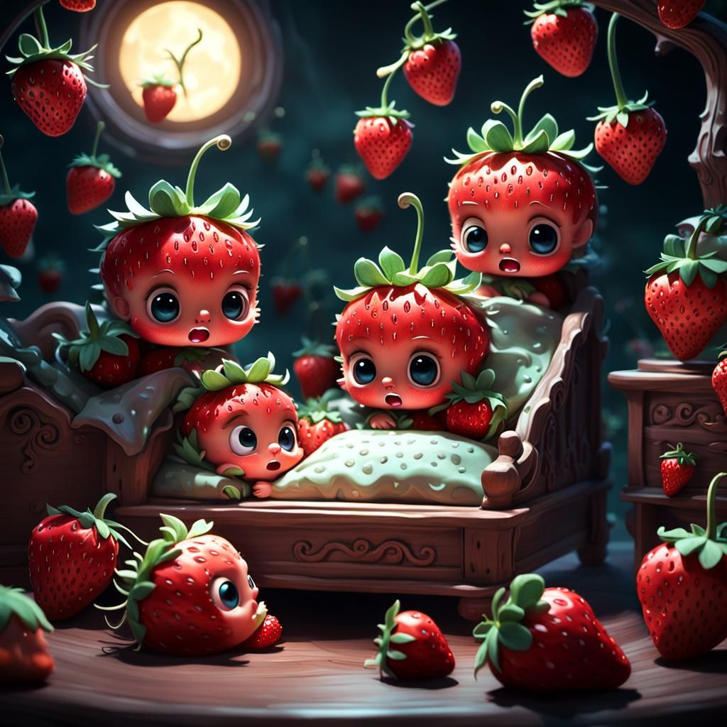Chibi Strawberries Reading a Scary Story in 3D