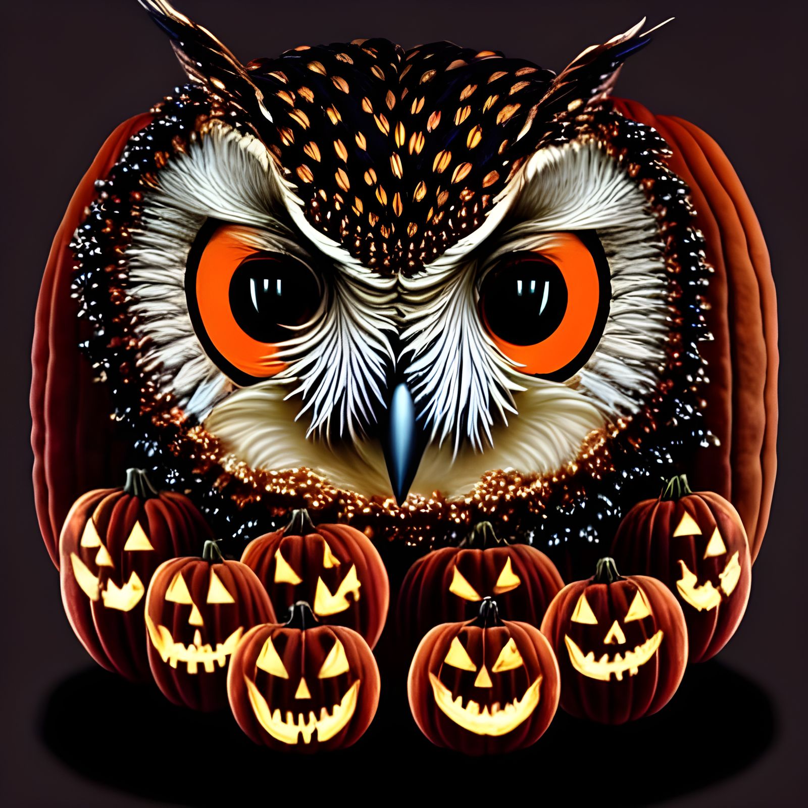 Gothic Pumpkin Owl Portrait in Lightning Storm