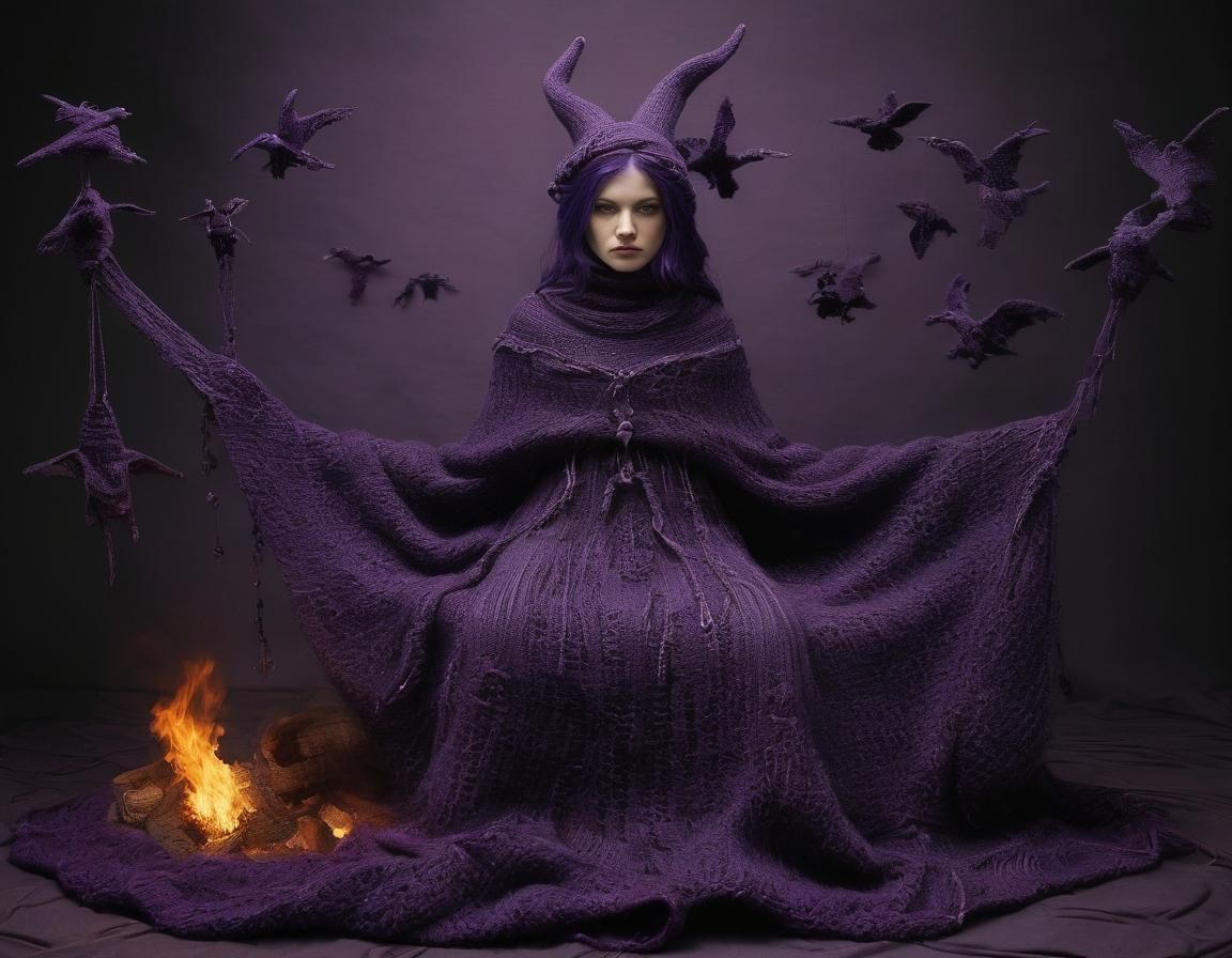 Surreal Witch Rides Dark Horse Through Stormy Byzantine Nigh...