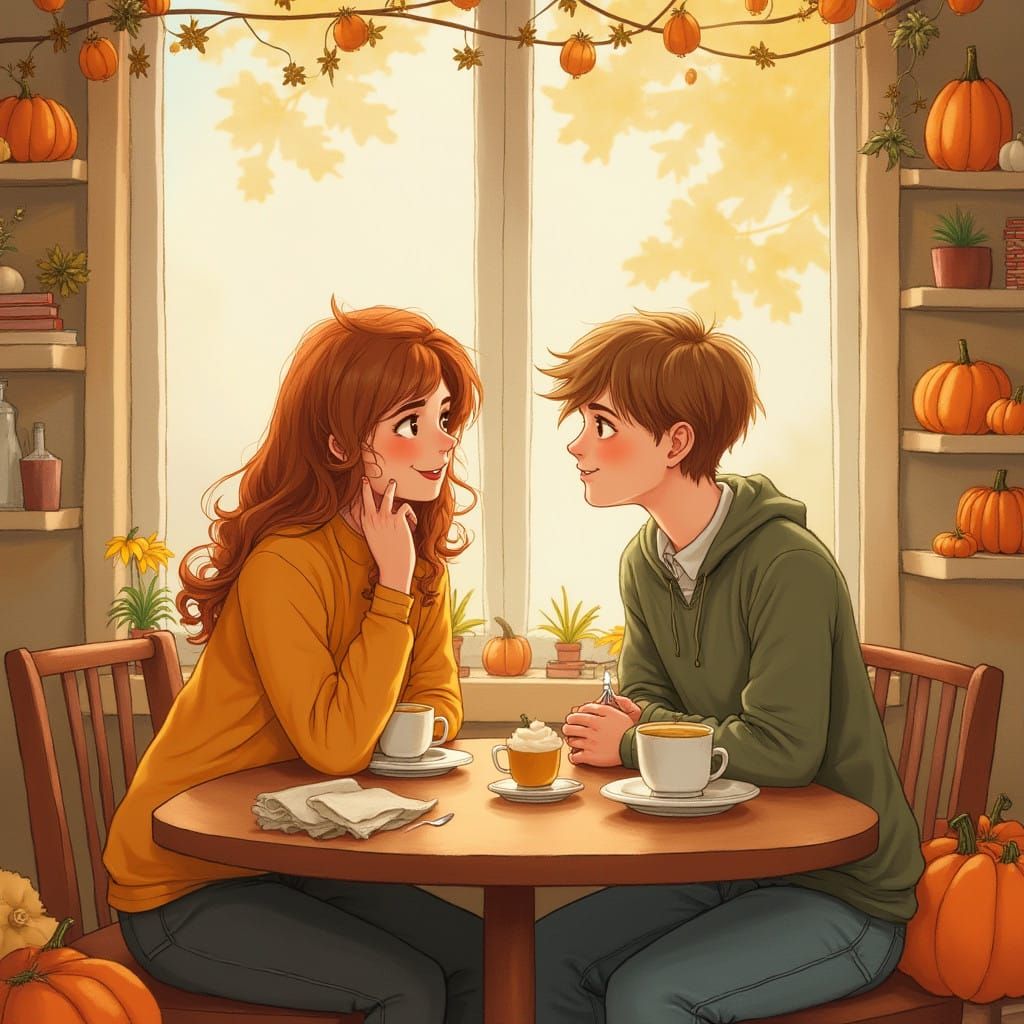 Charming Cafe Scene: Jeanie and Logan in a Whimsical Waterco...