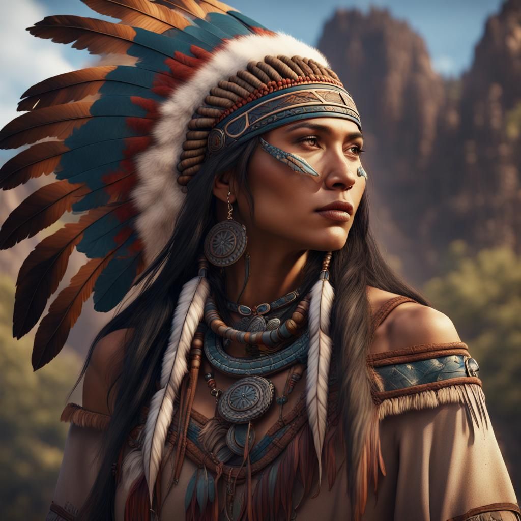 Detailed Native American Woman Fantasy Portrait