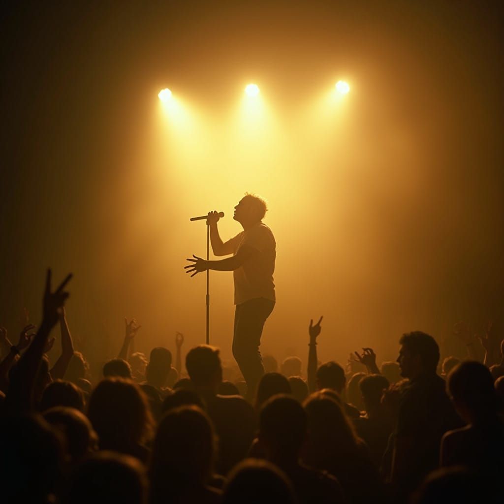 Passionate Singer Performs Under Golden Spotlight in Cinemat...