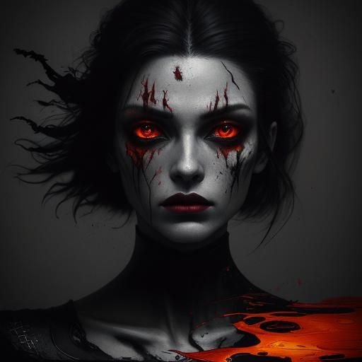 Demonic Woman Portrait in Dark Surrealism