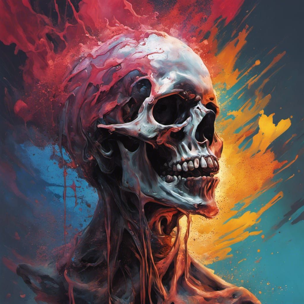 Hyperrealistic Death in Splash Art Style