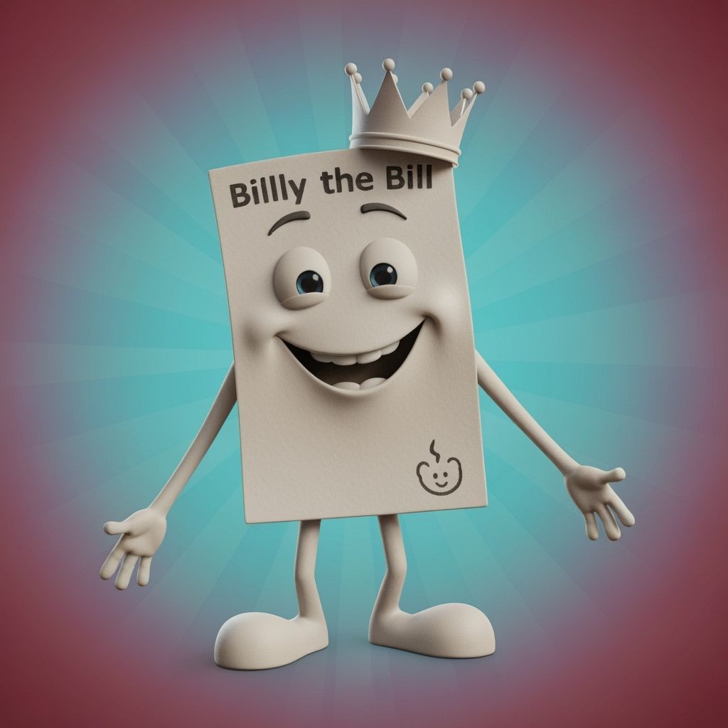 Smiling Paper Bill Crowned in Bright 3D Art