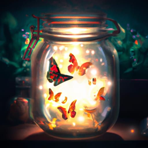 Butterfly in Jar with Fireflies: Digital Matte Painting