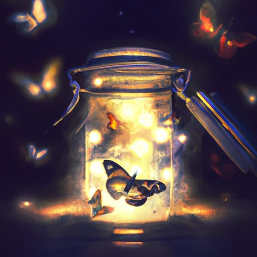 Butterfly in Jar with Fireflies: Digital Matte Painting