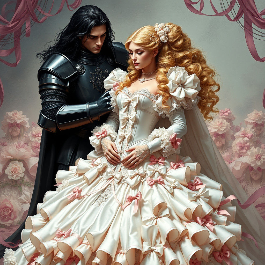 Knight Adjusts Princess Bride's Corset, Fragonard Style