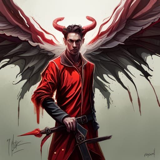 Red Tiefling Priest with Wings in Graffiti Art Style