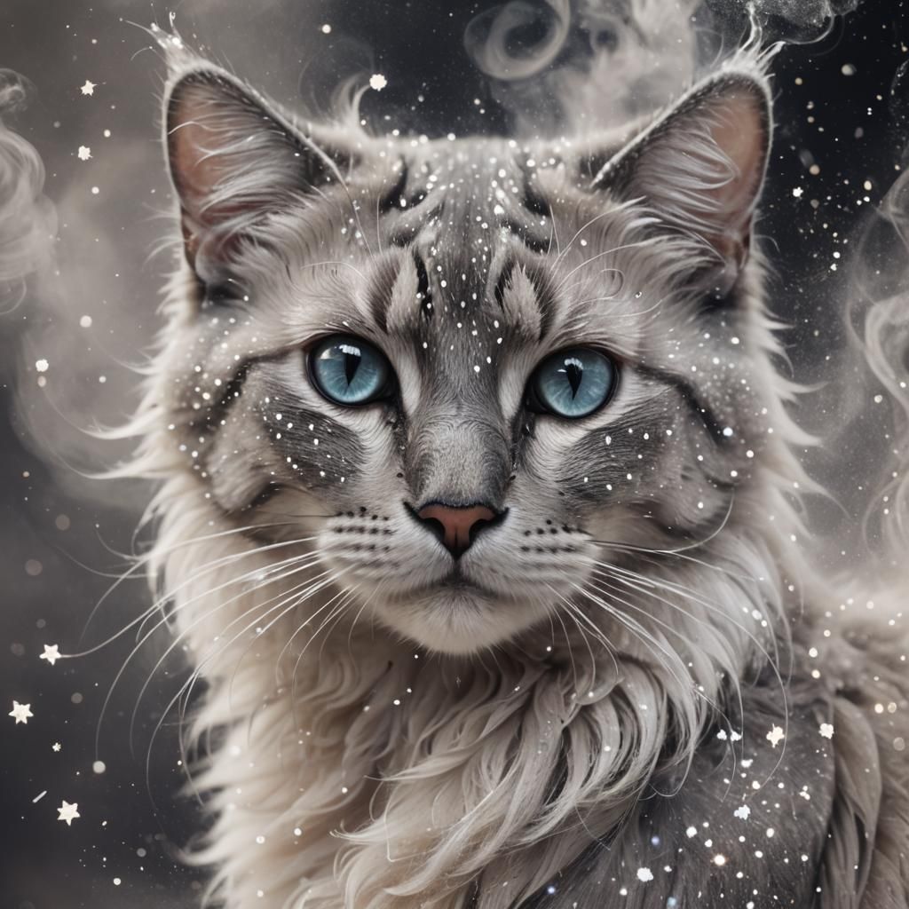 Glittercore Cat Portrait in Ethereal Concept Art Style