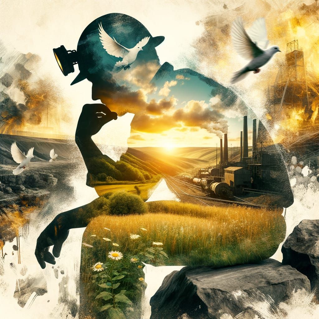 Weary Coal Miner Surrounded by Environmental Decay in Golden...