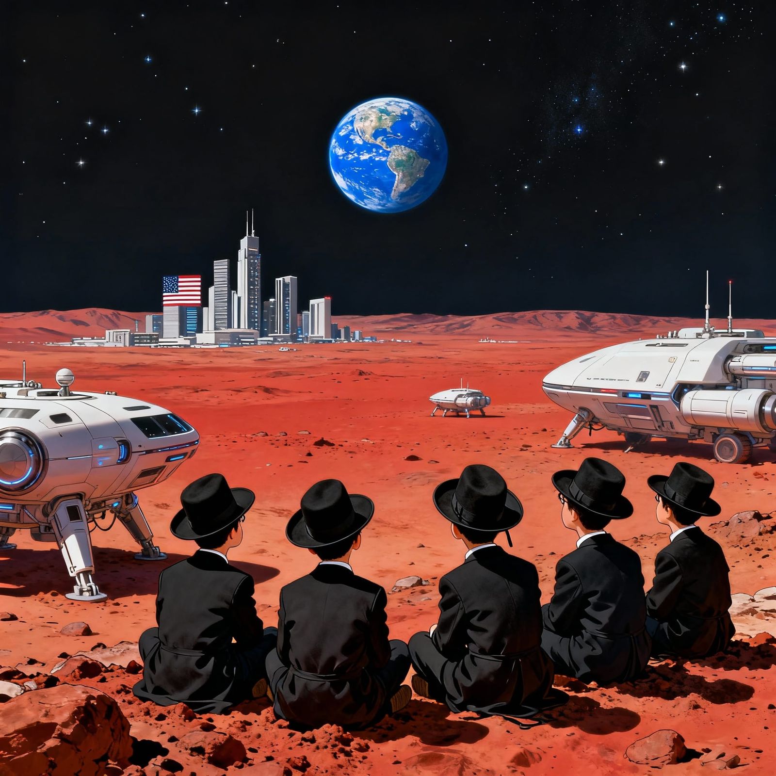 Hasidic Children on Mars with Futuristic Tech