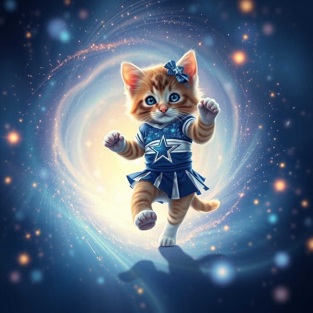 Ethereal Cowboy Cheerleader Kitten Enters Cosmic Vortex