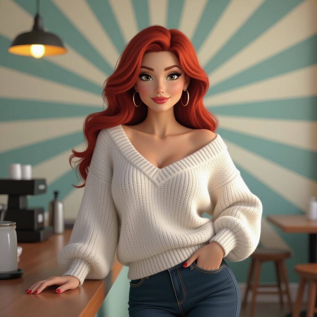 Mature Redhead Woman in White Sweater