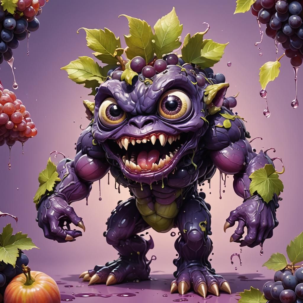 Hyperrealistic Grape Monster Concept Art with Muscles