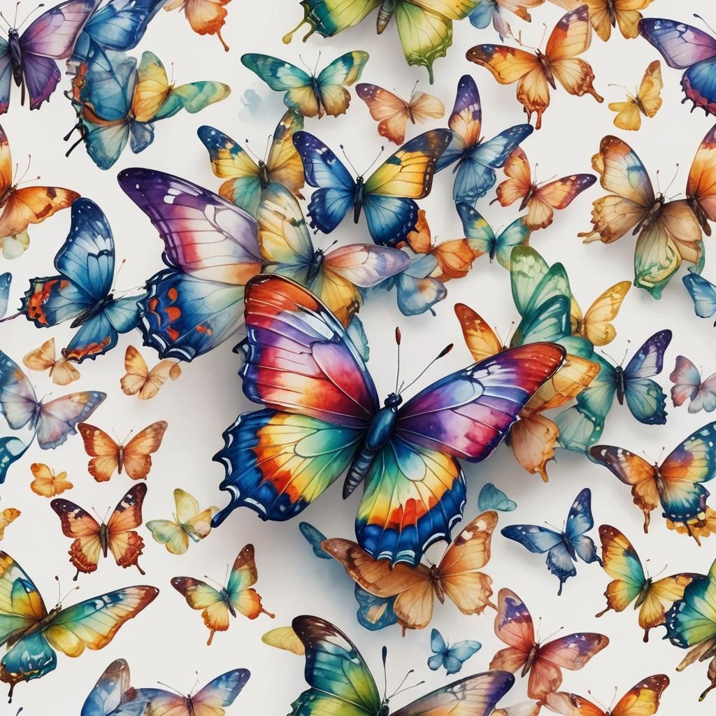 Rainbow Watercolor Butterfly in Macro Photography