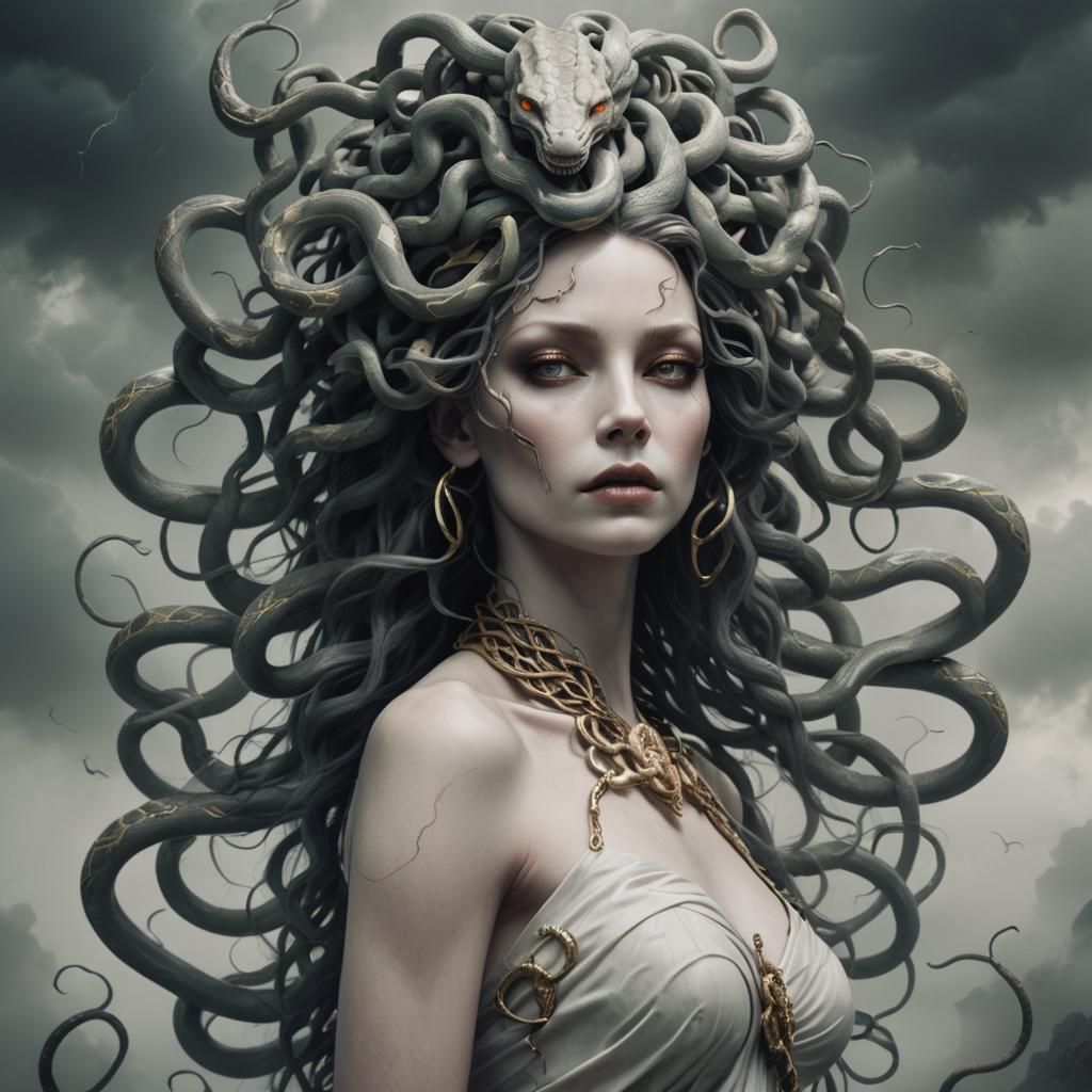 Modern Medusa Goddess in Ominous Mist