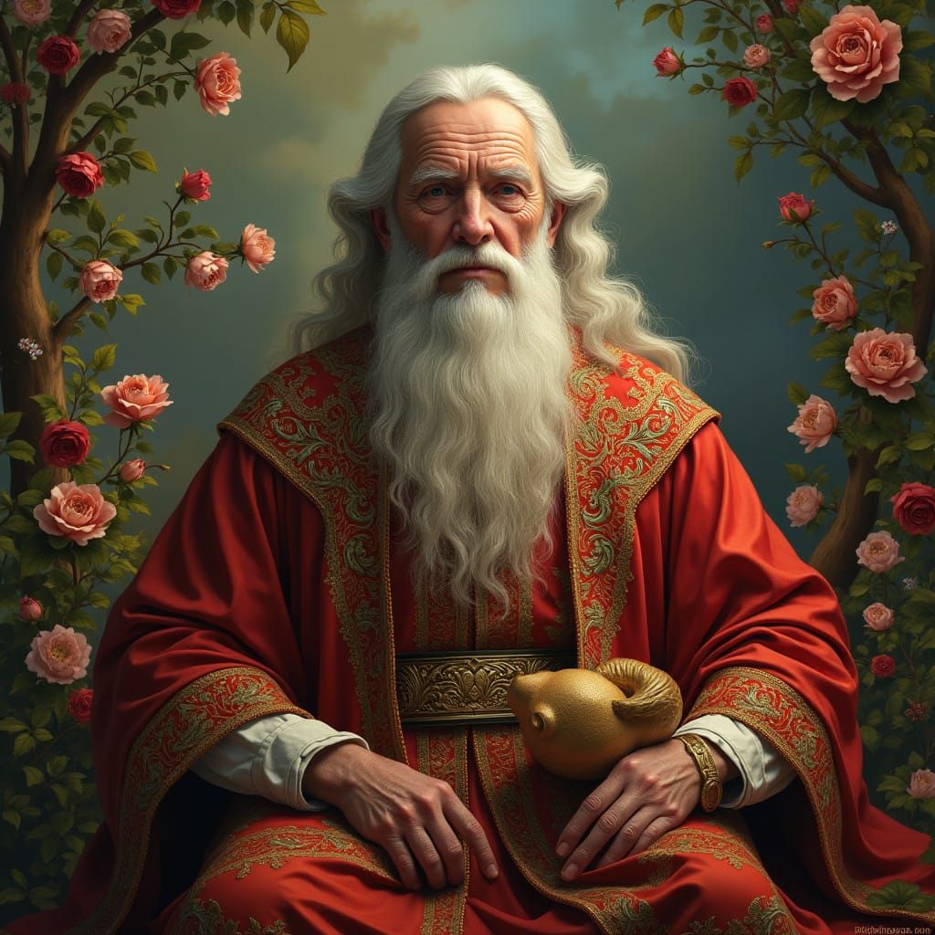 Ethereal Renaissance Mage King in Oriental Embroidered Attir...