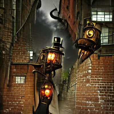 Steampunk Vampire in Victorian Alley at Night