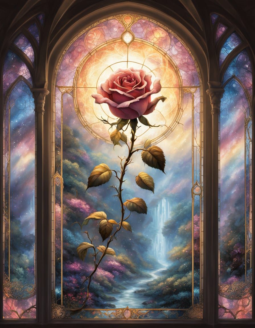 Ethereal Fantasy Rose Glowing With Golden Light