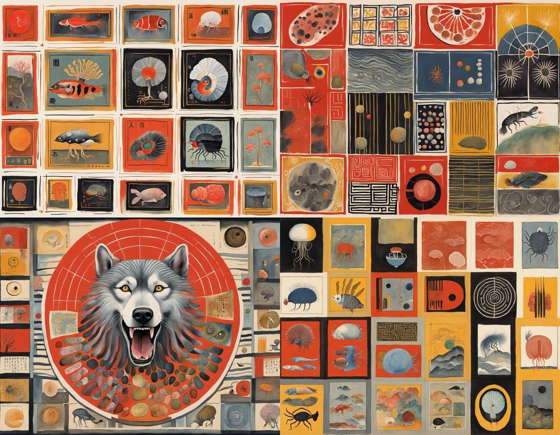 Malamute Brain Peacock Prawn Organs in Ladybird Book Style