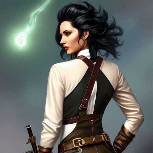 Steampunk Woman in Leather Trenchcoat Portrait