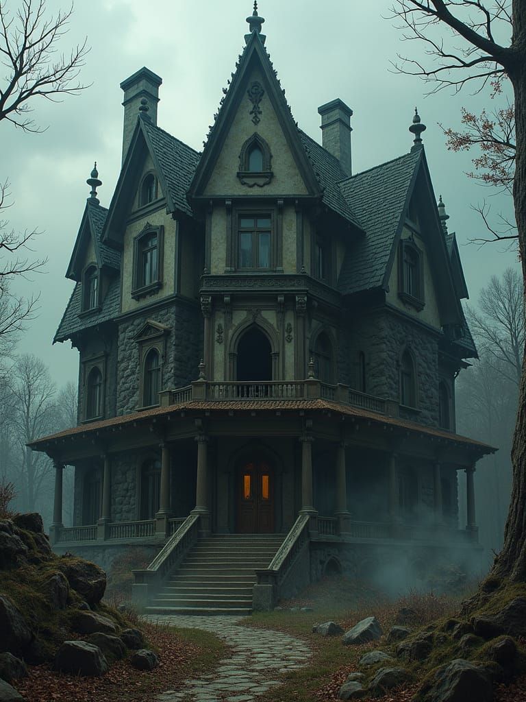 Dark Nouveau Architecture Ruined by Lovecraftian Beasts