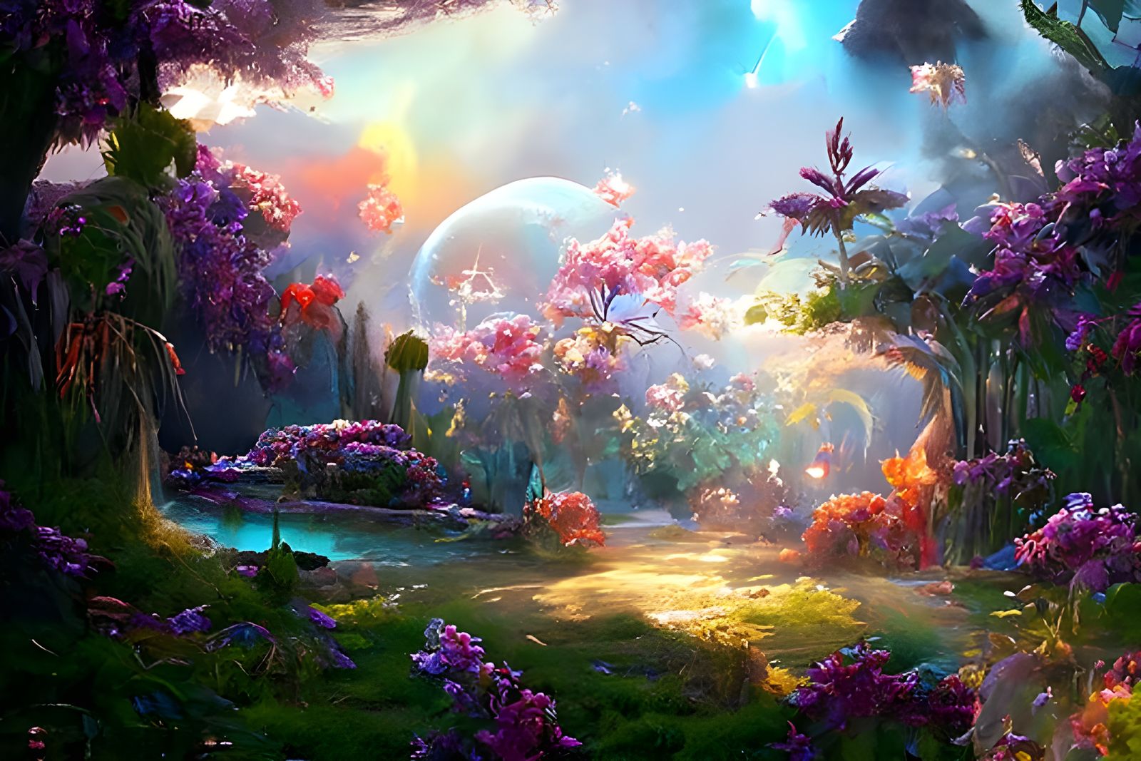 Sci-Fi Zen Garden of Love Under Cosmic Sky