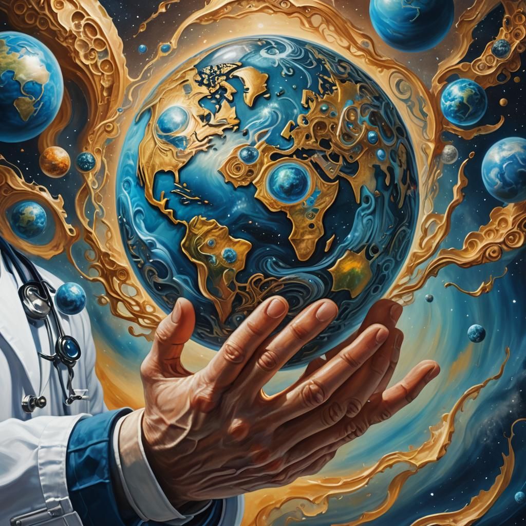 Surreal Doctor Holding Earth: Photorealistic 3D Art