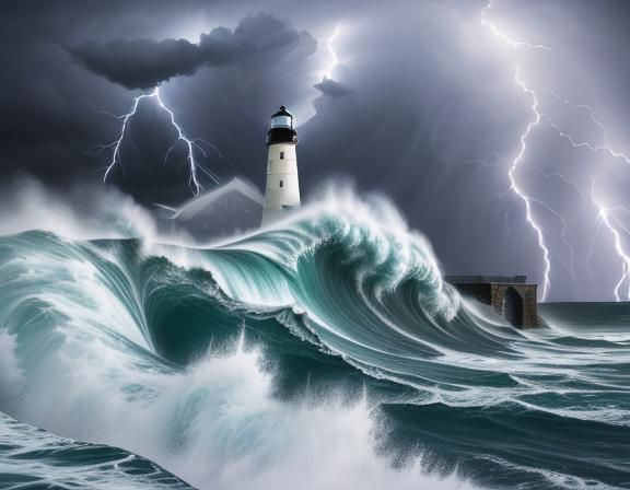 Stormy Seas: Lighthouse Under Lightning