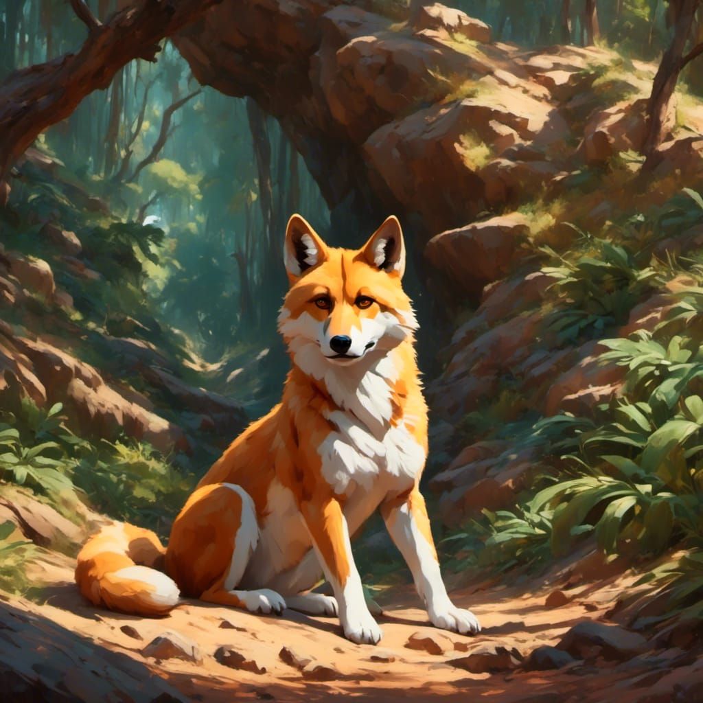 Dingo in Shade with Rough Stroke Texture