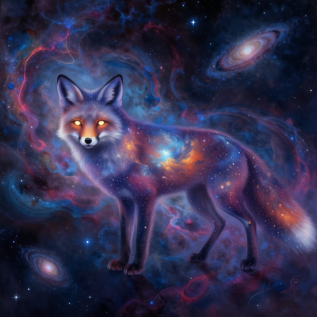 Celestial Fox Nebula in Impressionist Space Art Style