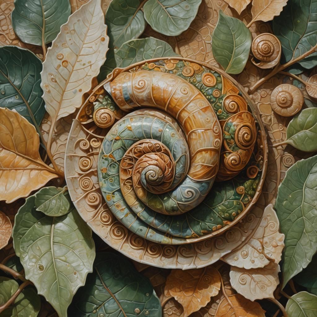 Snail Shell and Leaves: An Impressionist Oil Painting
