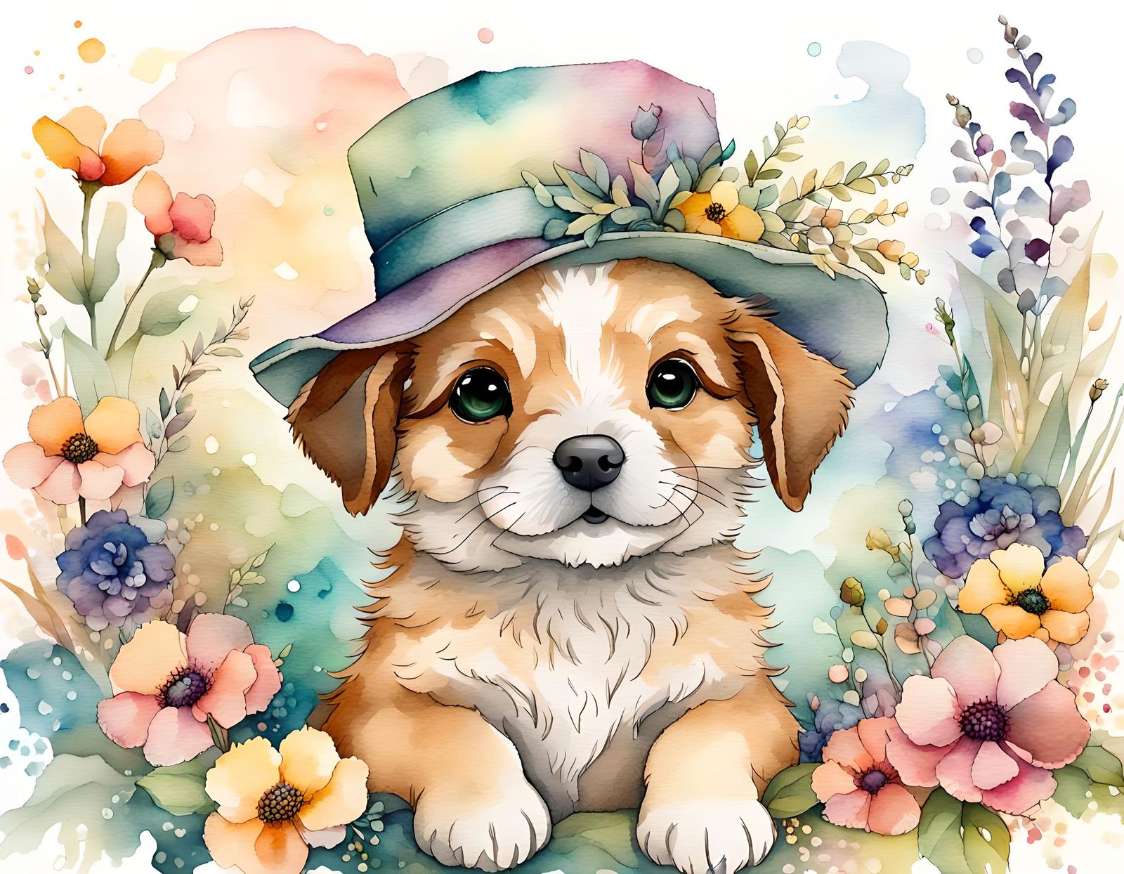 Adorable Chibi Puppy in Patchwork Hat