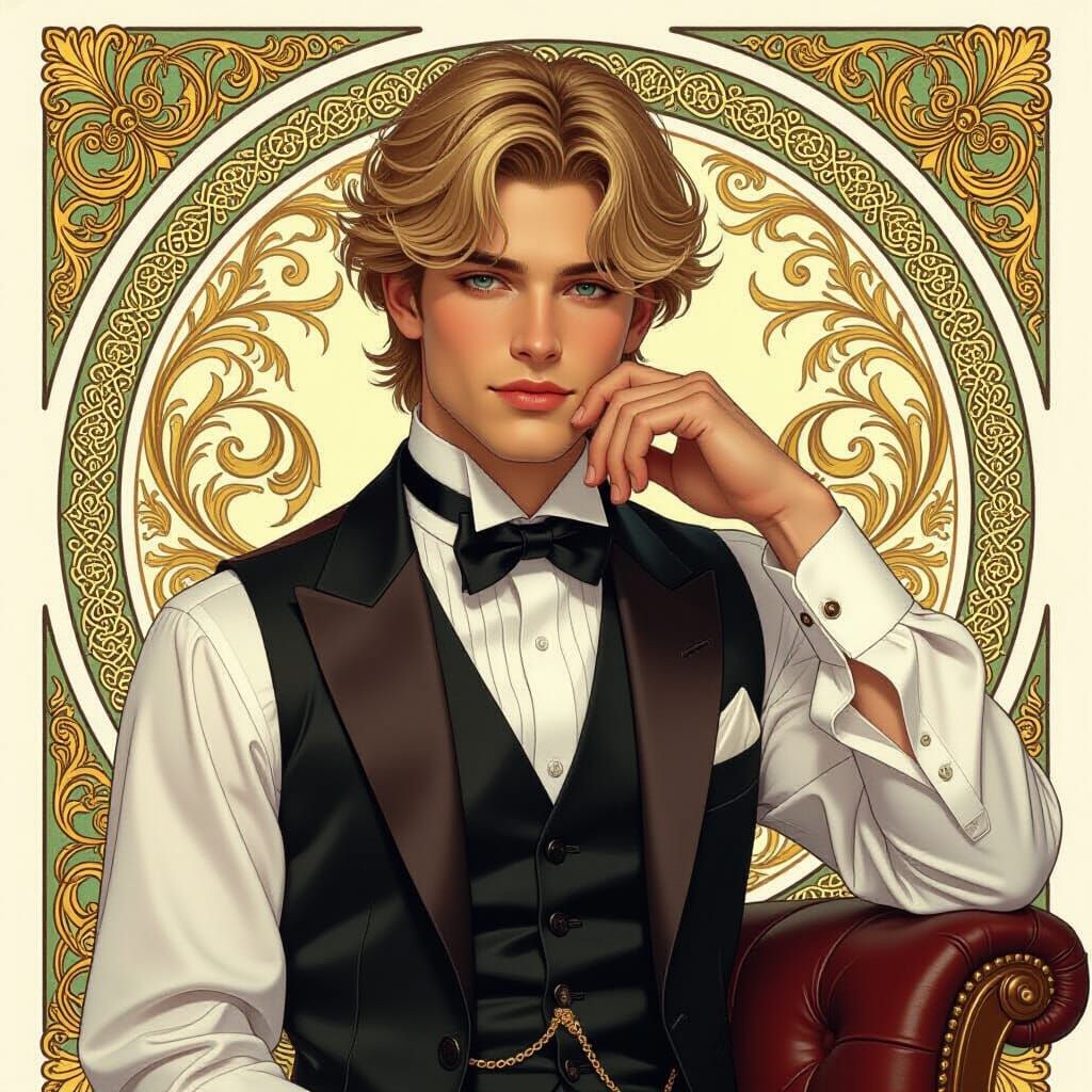 Elegant Blond Man Posed in Art Nouveau Style