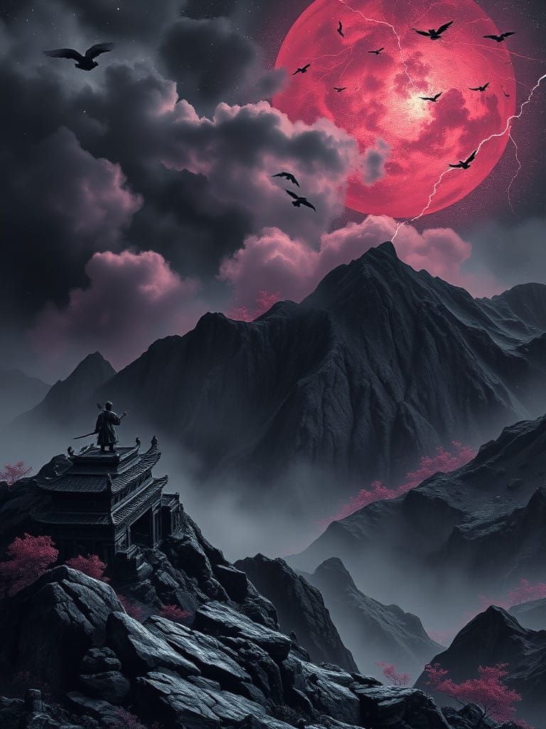 Epic Dark Fantasy Landscape of the Demon Realm in Traditiona...