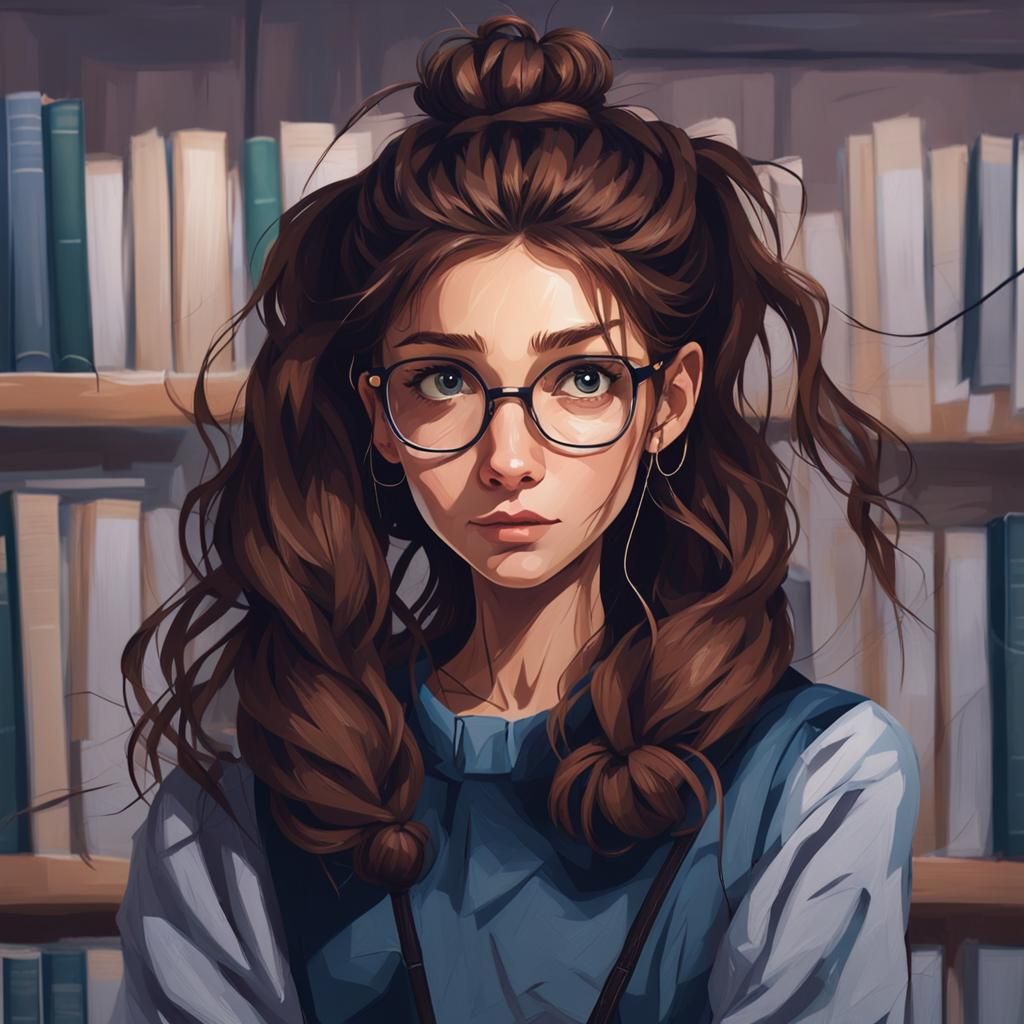 Beautiful Woman Reads in Library