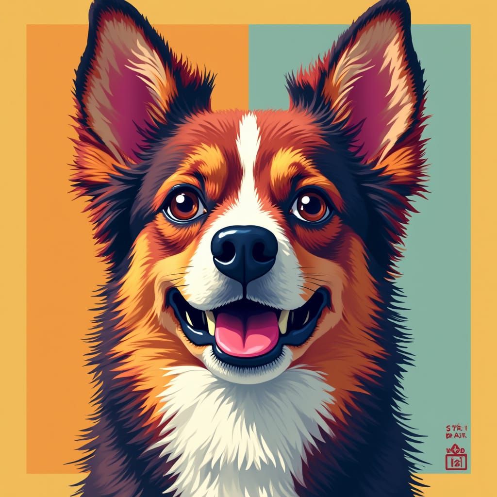 Retro-Futuristic Pixel Art Dog Portrait in Triadic Colors