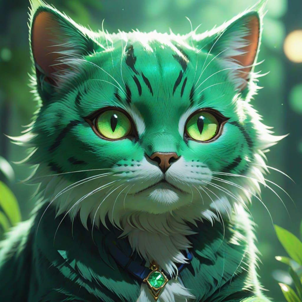 Emerald Cat in Anime Style 3D Art