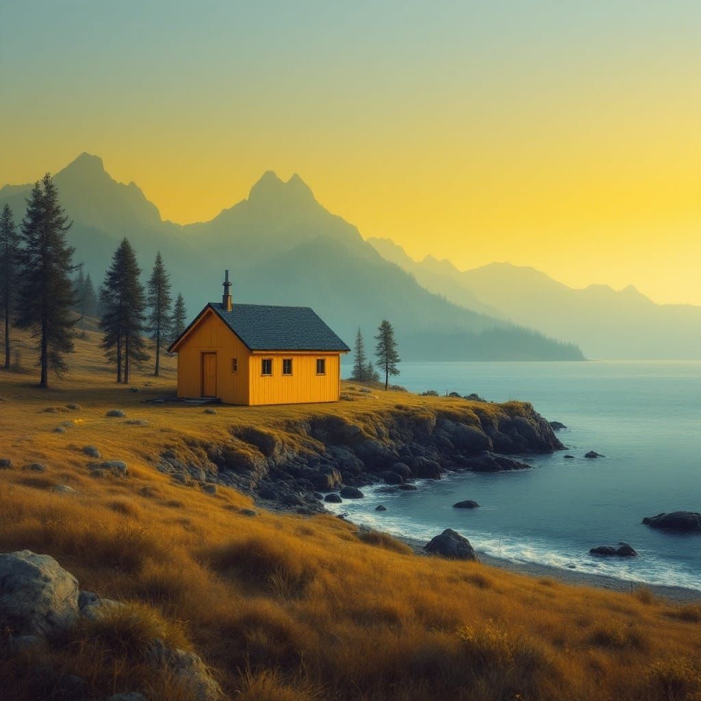 Noctilucent Cabin by the Water