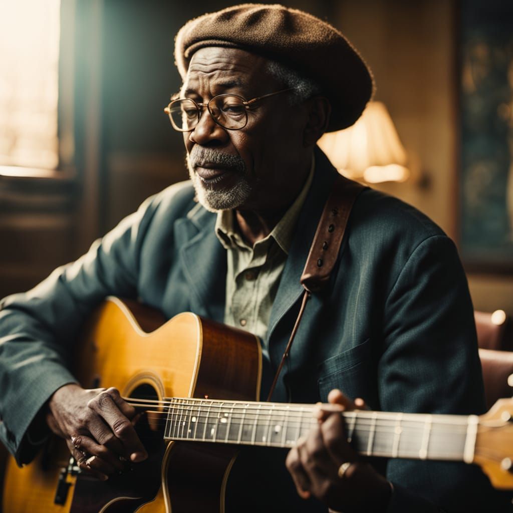 Soulful Blues Guitarist in Vintage Film Style
