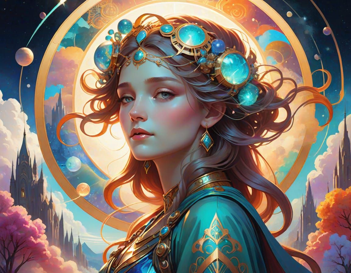 Cyberpunk Princess Amidst a Whimsical Cityscape