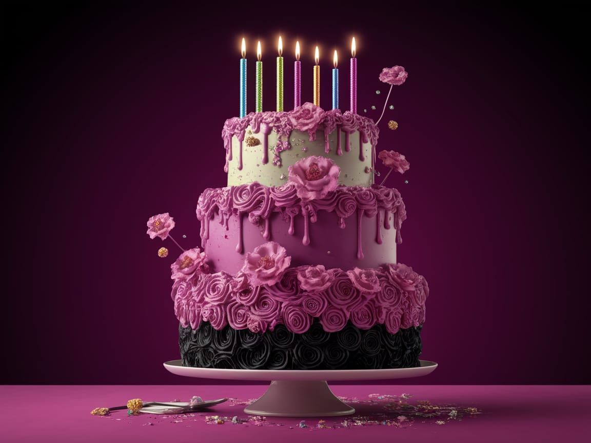 Luxurious Birthday Cake in Deep Purple and Silver