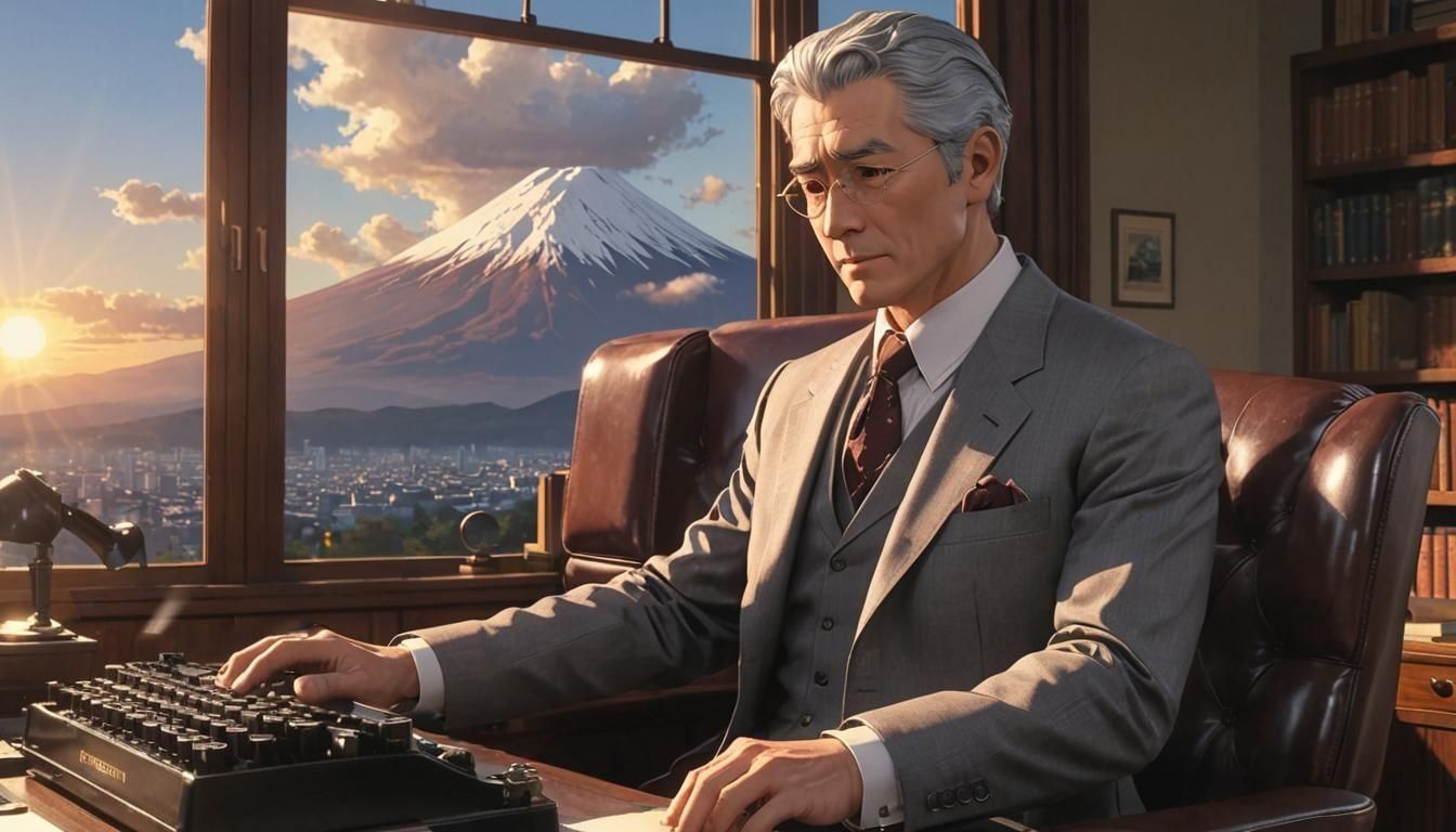 Study With View of Mount Fuji: Anime Art