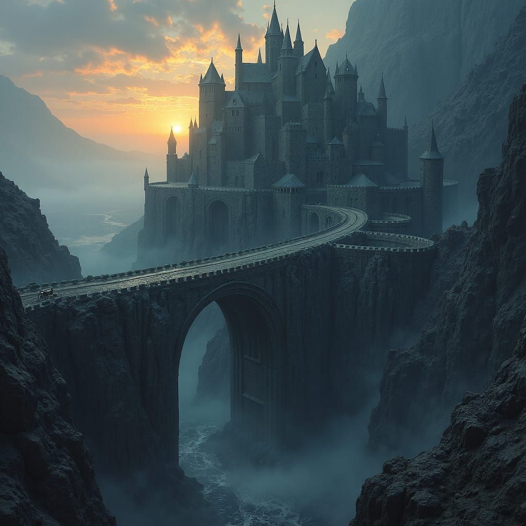 Wizard's Keep on Steep Mountain at Sunset