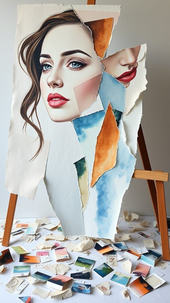 Collage Portrait of a Woman in Watercolor Style