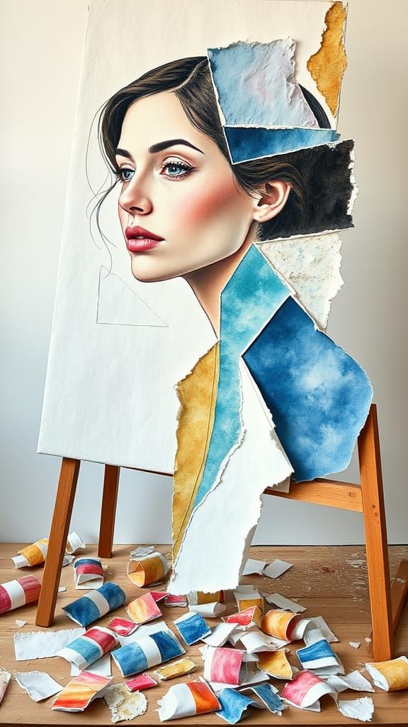 Collage Portrait of a Woman in Watercolor