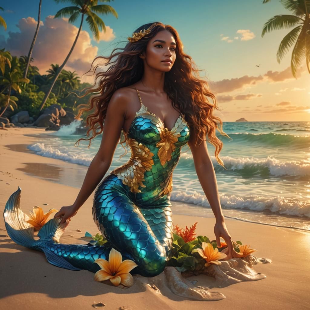 Mermaid at Sunrise: Hyper-Realistic Digital Art
