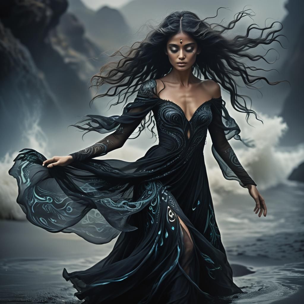 Ethereal Woman Rising from Dark Depths