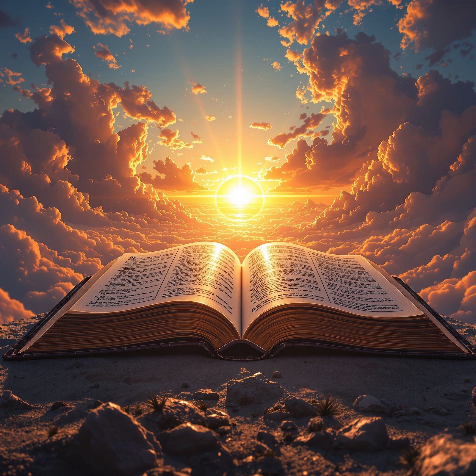 Bible Opens to Reveal New World at Sunrise